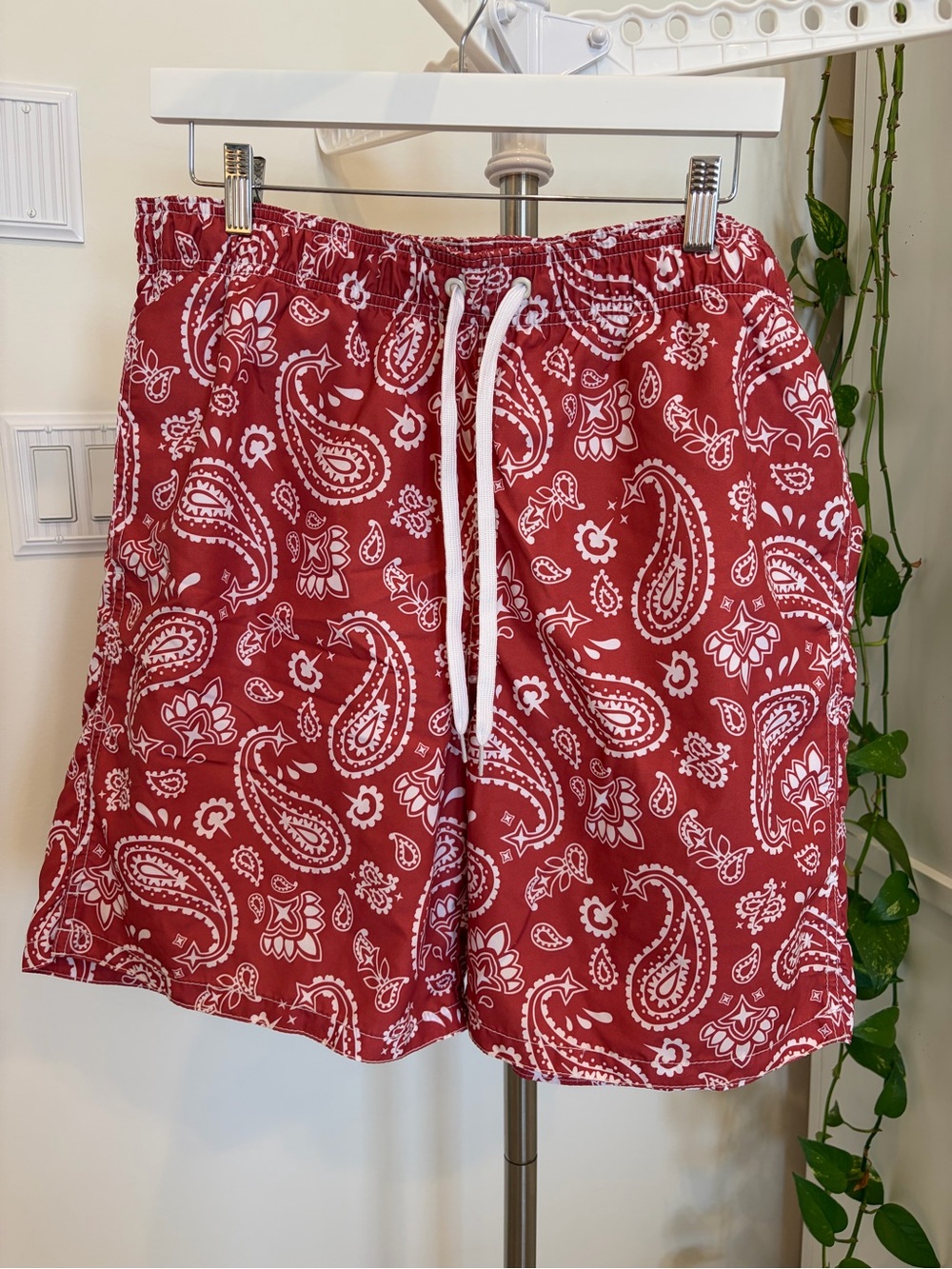 Merona Red Paisley Drawstring Swim Shorts